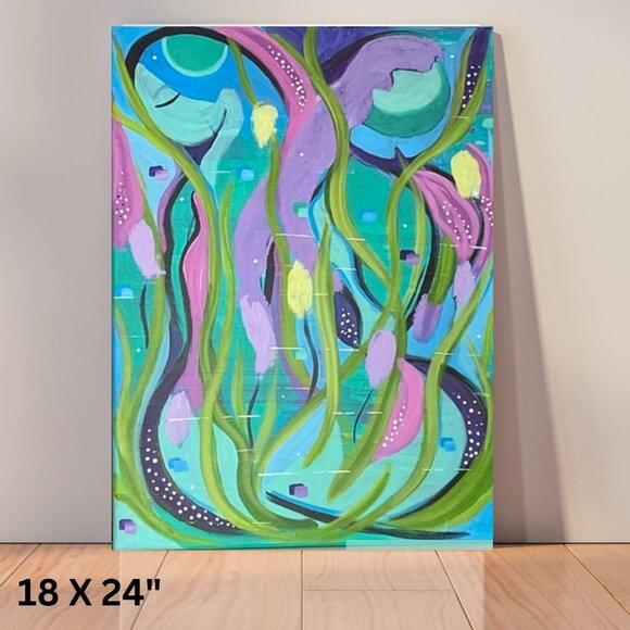 Hand Crafted Other - Original Abstract Acrylic Painting Whispering Waves Colorful Coastal Wall Decor